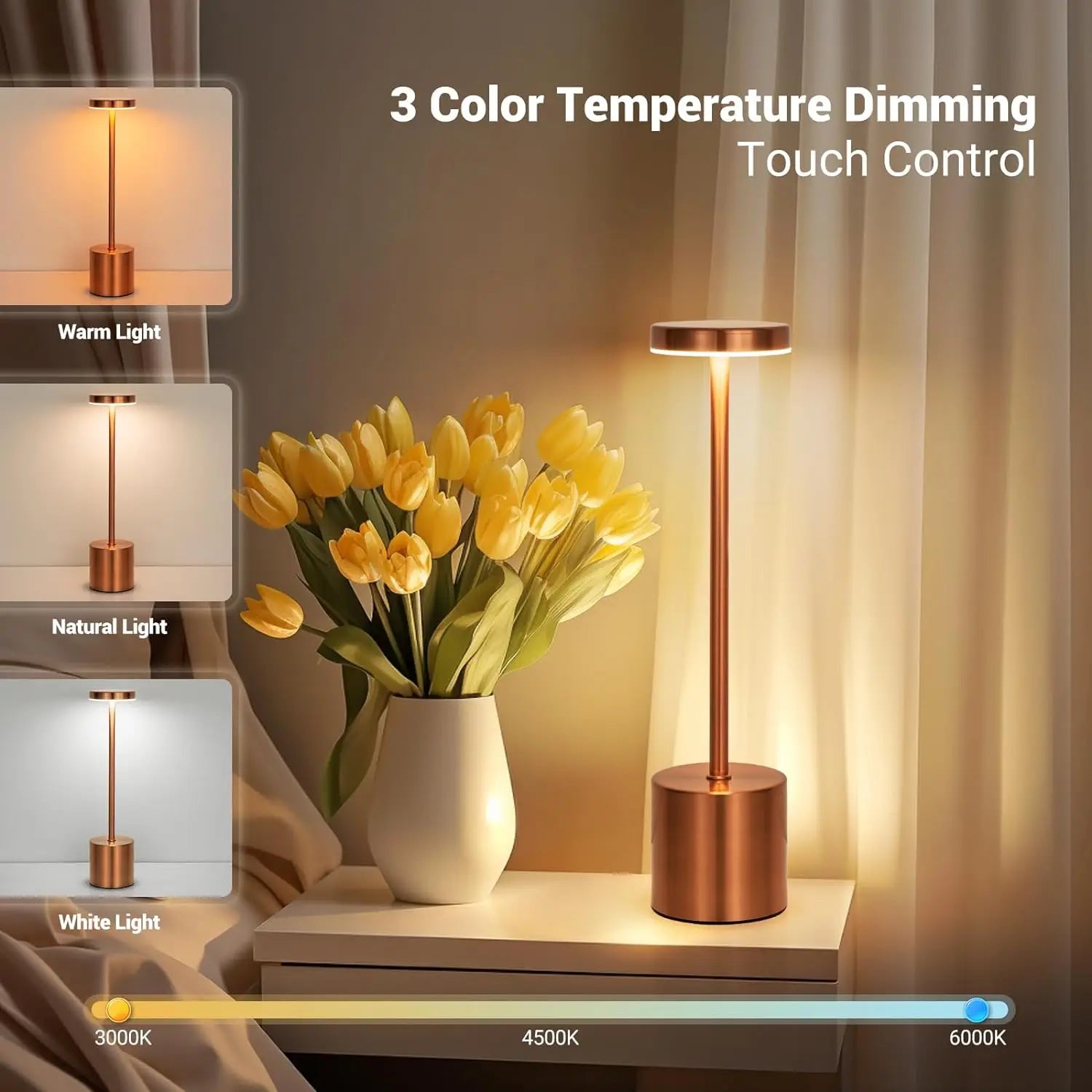 Classic Table Lamp USB Rechargeable Night Light 3 Colors Dimming Touch Desk Lamp Bedside Lamp Hotel Coffee Shop Club