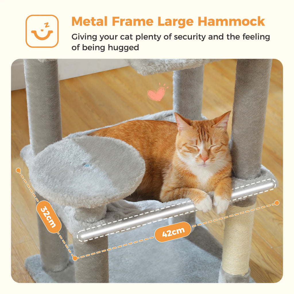Rascador multinivel para gatos con postes de sisal, condominio acogedor, hamaca grande, torre de felpa para gatos, cama para gatitos de interior, juguetes para gatos