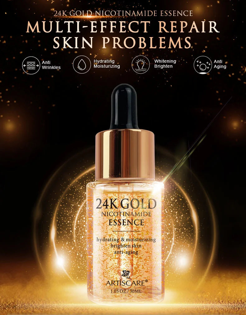ARTISCARE SET de cuidado de la piel con oro de 24K, Crema facial, Suero hidratante, Esencia para ojeras, Productos coreanos para el cuidado de la piel