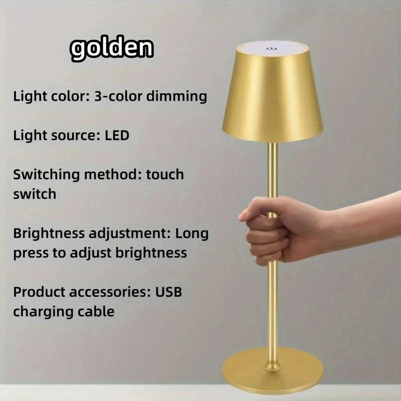 Lámparas de mesa LED inalámbricas regulables en 3 niveles, luz nocturna táctil recargable por USB, lámpara de escritorio LED para habitación, estudio, oficina, bares, café