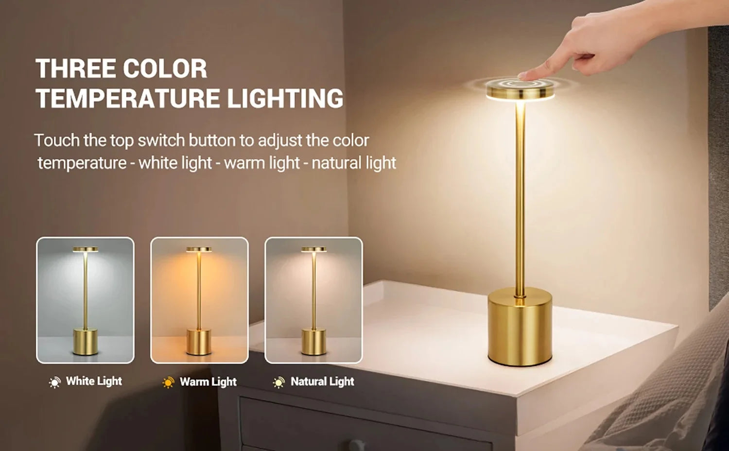 Lámpara de mesa clásica, luz nocturna recargable por USB, 3 colores, regulable, táctil, lámpara de escritorio, lámpara de mesita de noche, cafetería, club