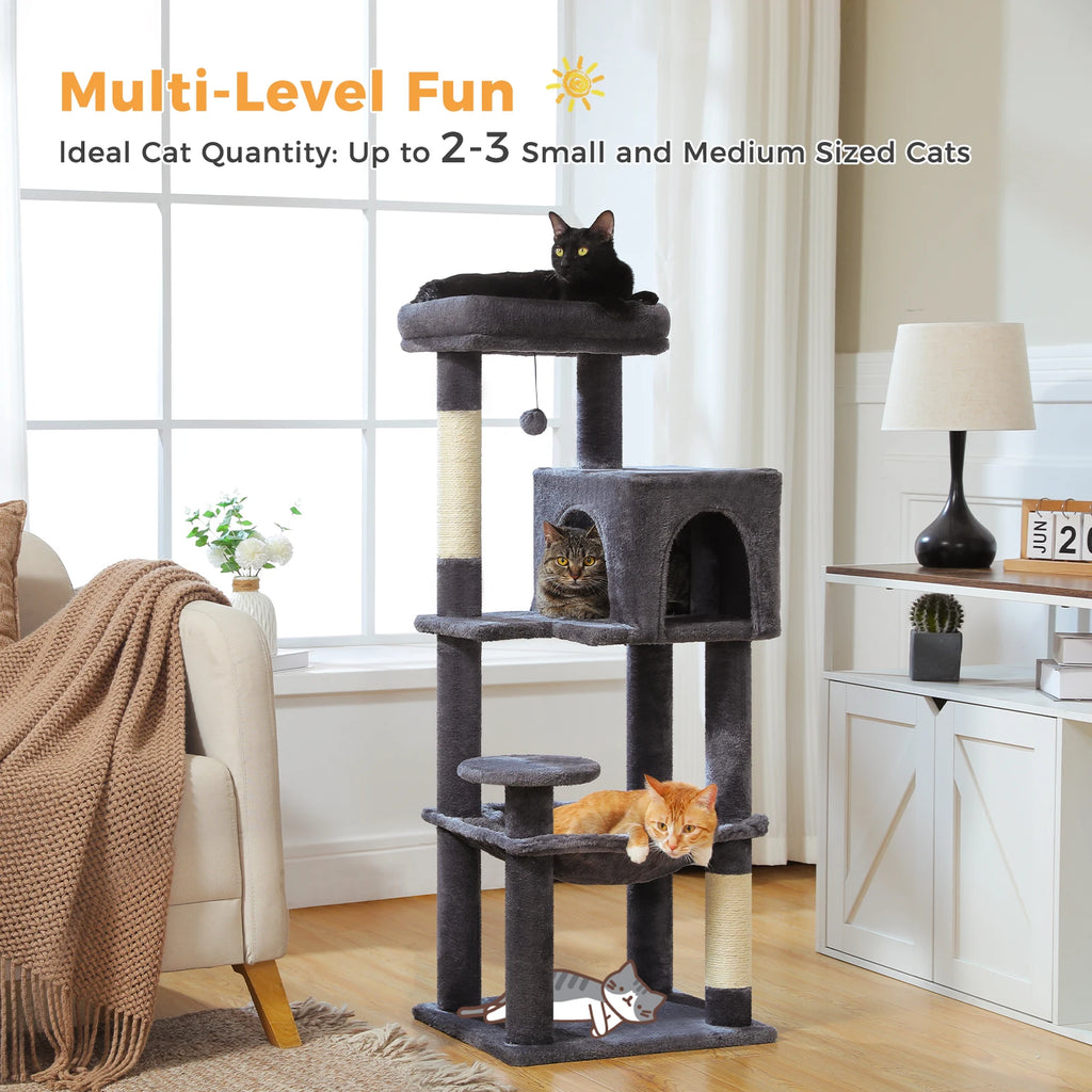 Rascador multinivel para gatos con postes de sisal, condominio acogedor, hamaca grande, torre de felpa para gatos, cama para gatitos de interior, juguetes para gatos