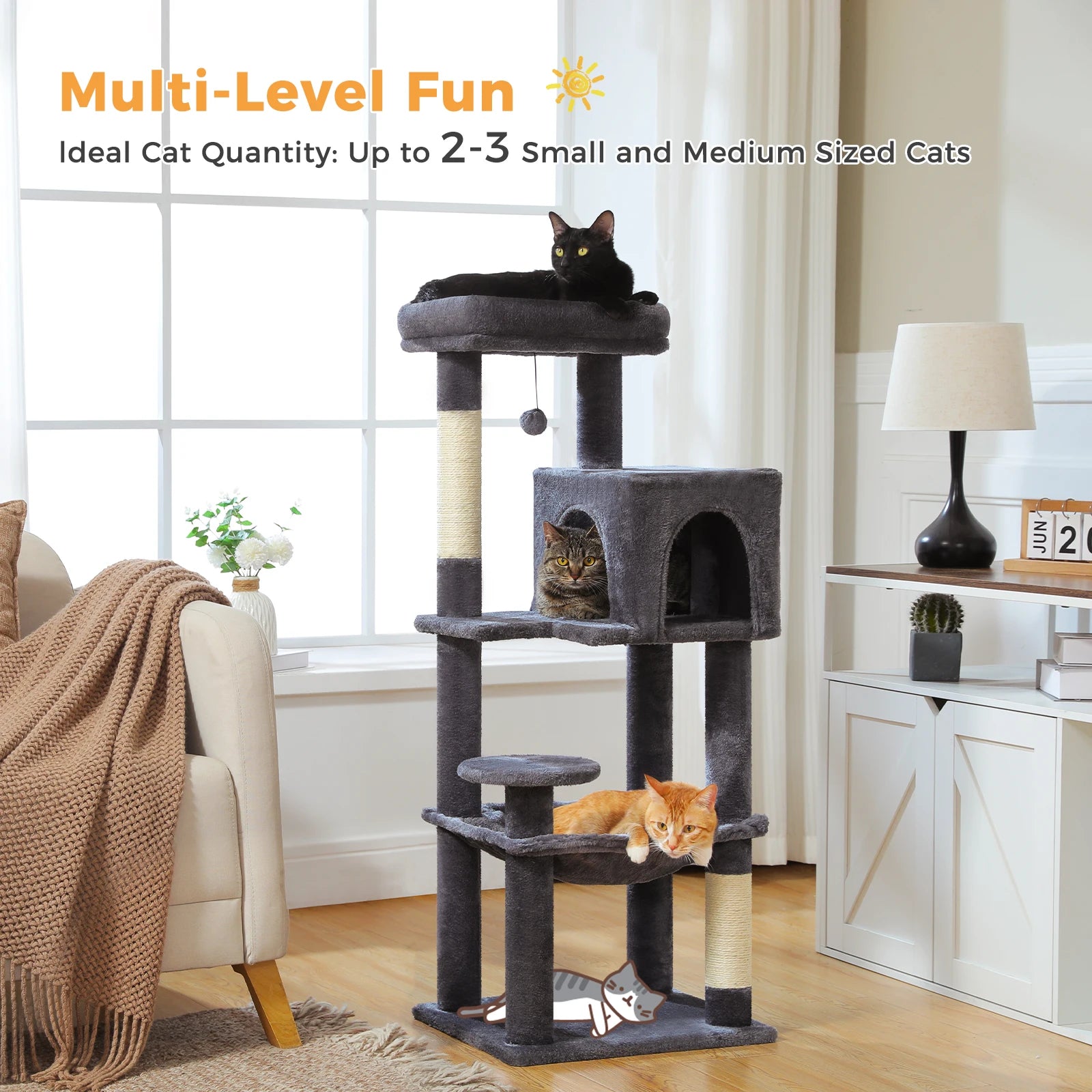 Rascador multinivel para gatos con postes de sisal, condominio acogedor, hamaca grande, torre de felpa para gatos, cama para gatitos de interior, juguetes para gatos