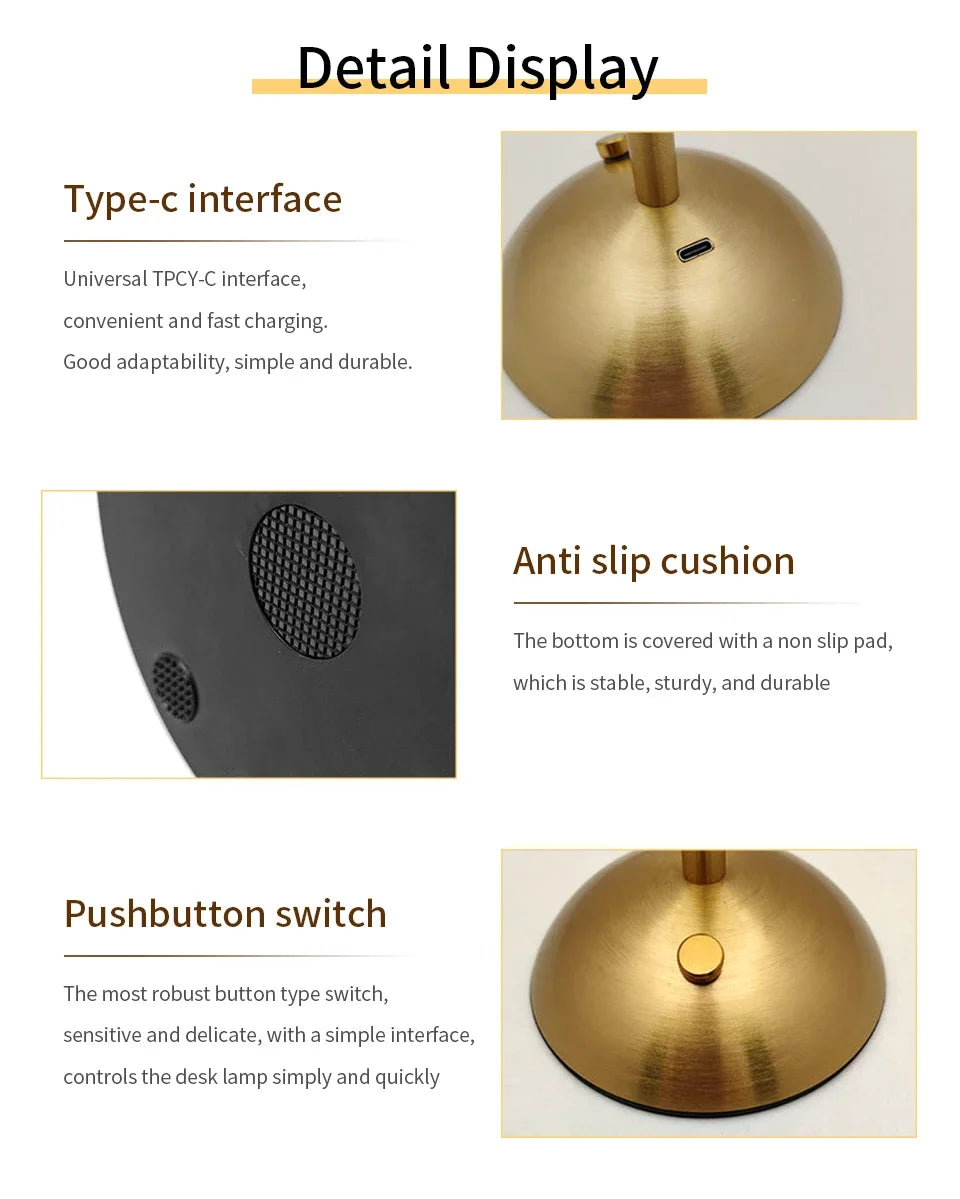 Lámpara de mesa LED recargable por USB con atenuación táctil, luz ambiental para cafetería/bar, luz nocturna de lectura con protección ocular, decoración para dormitorio