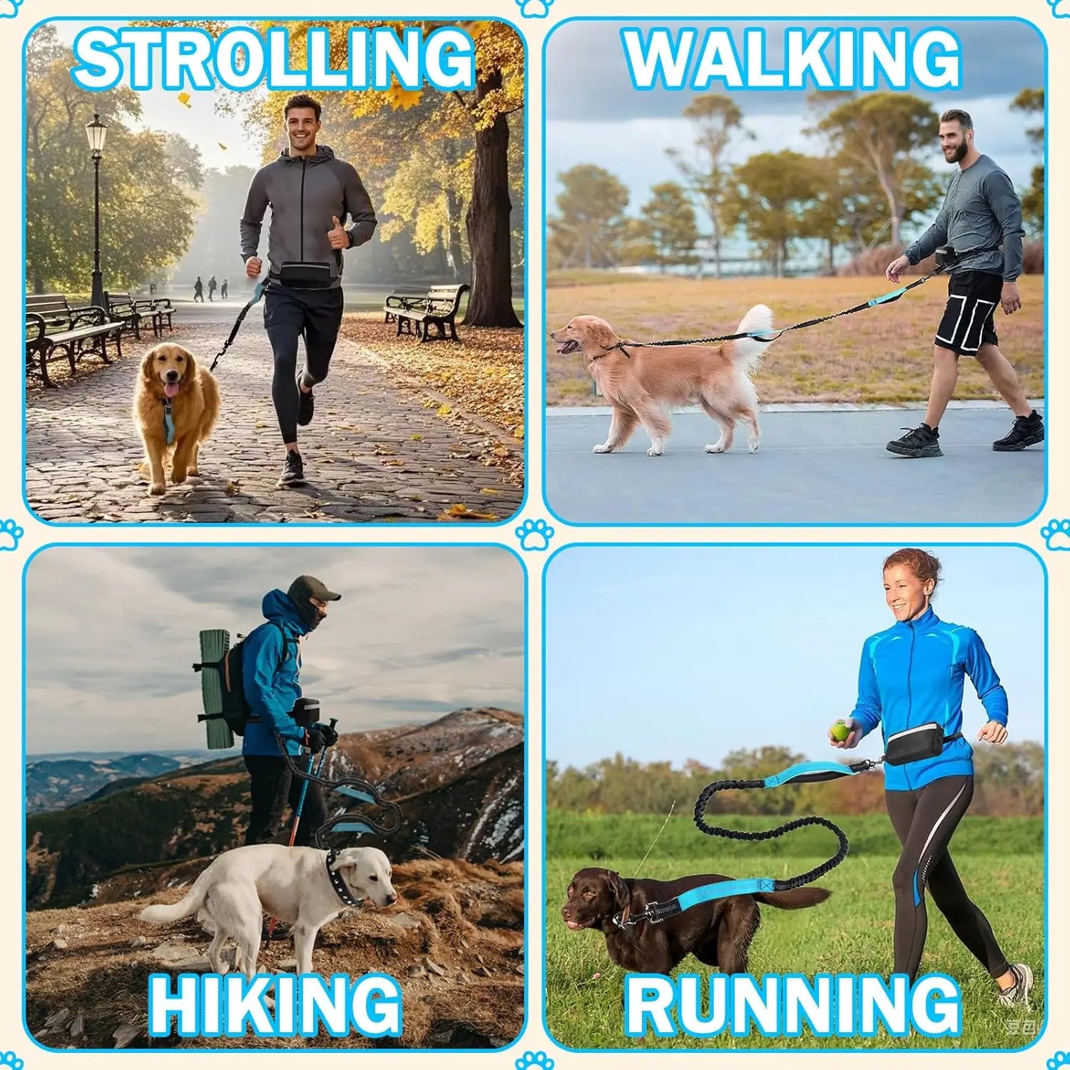 Correa de perro gratis con bolsa con cremallera, correa de running con doble asa acolchada para perros medianos y grandes, correa de perro elástica retráctil para la cintura
