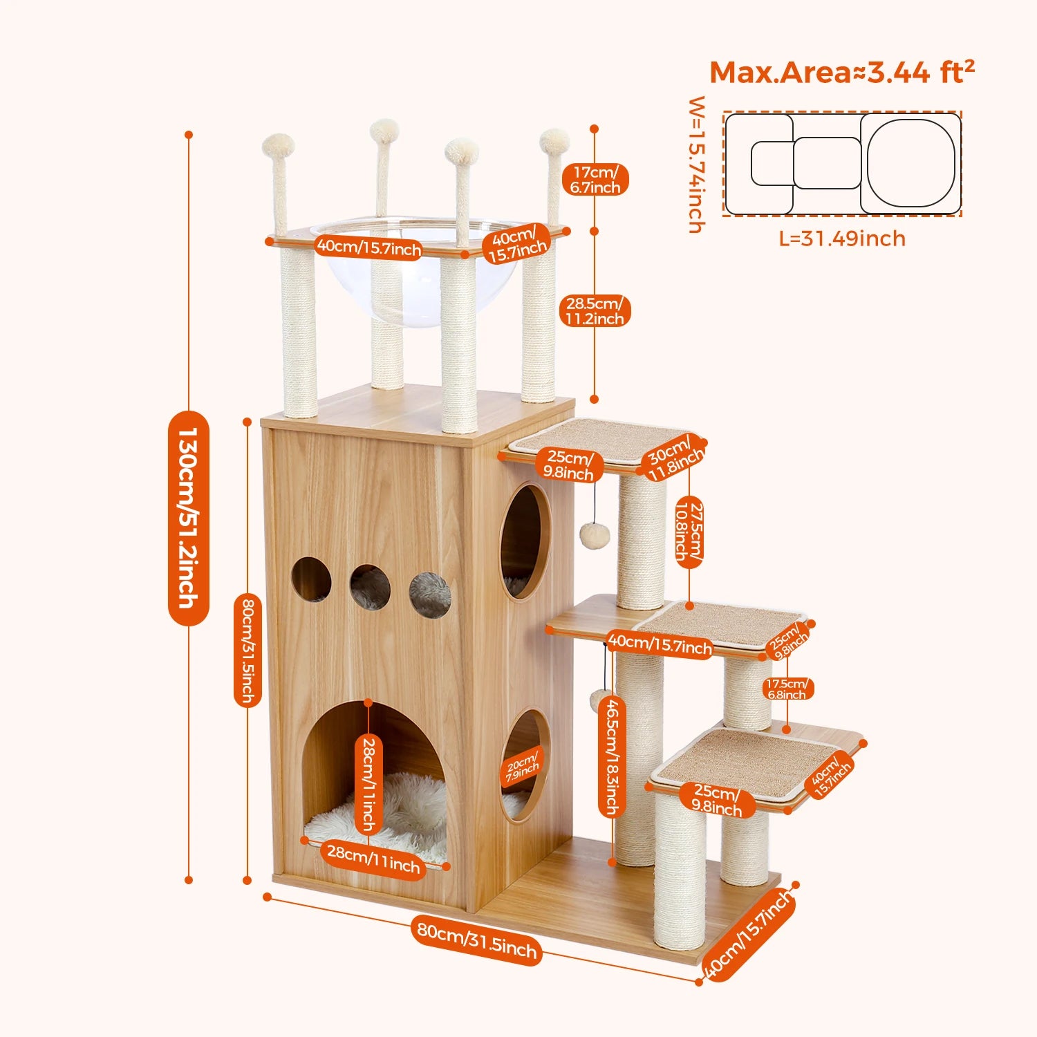 Árbol para Gatos de Varios Niveles, Torre de Madera para Gatos de Interior con Rascadores, Amplio Condominio, Hamaca, Plataforma Superior y Rascador para Gatos, Juguetes para Gatos