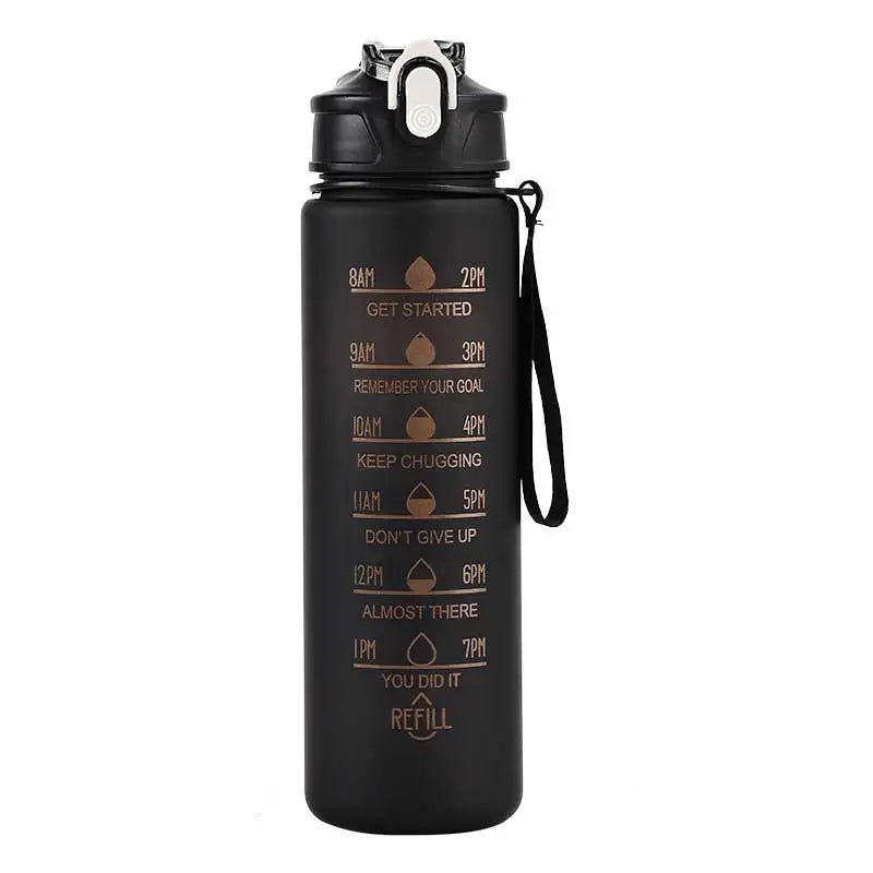 Botella de agua deportiva con pajita marcadora de tiempo, tapa abatible con cierre a prueba de fugas para fácil transporte, ideal para aventuras al aire libre