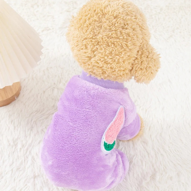 Monos de perro de moda, pijamas cálidos de felpa de invierno para perros, ropa de cuatro patas para cachorros, monos con estampado de frutas para gatos, ropa para perros chihuahua