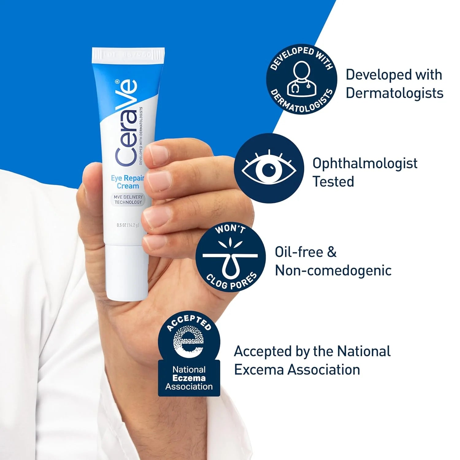 CeraVe Crema Reparadora para Ojos Hidratante para el Contorno de Ojos con Ácido Hialurónico, Niacinamida, Complejo Botánico Marino, Cuidado Diario de la Piel