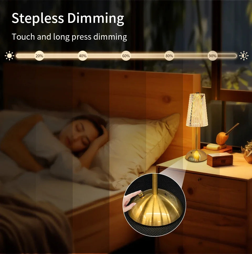 Lámpara de mesa LED recargable por USB con atenuación táctil, luz ambiental para cafetería/bar, luz nocturna de lectura con protección ocular, decoración para dormitorio