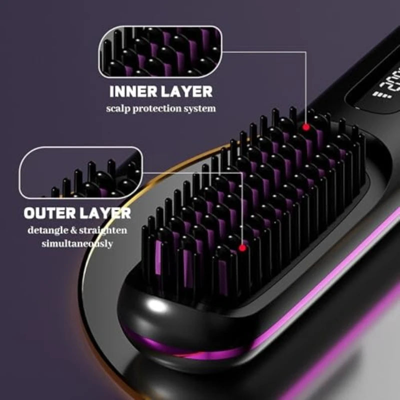 Sunny Hair: Upgrade Portable Straightener Brushs for Travel with LCD Temperature Display Fast Heating Cordless Mini Hair Brushs for Women