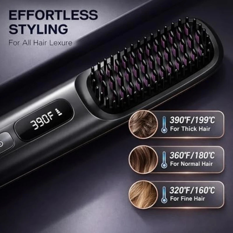 Sunny Hair: Cepillos Alisadores Portátiles Mejorados para Viaje con Pantalla LCD de Temperatura, Calentamiento Rápido, Mini Cepillos Inalámbricos para Mujer
