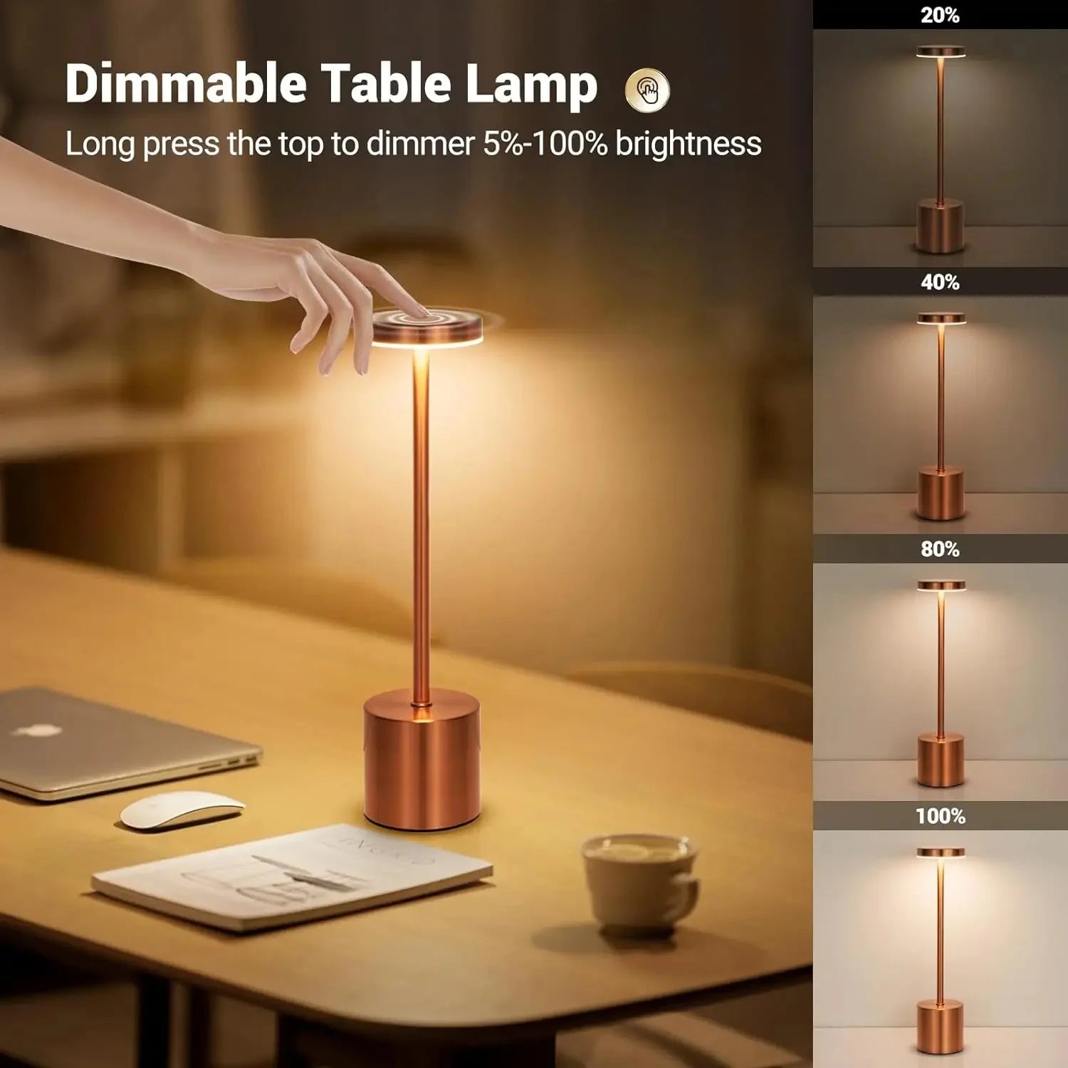 Lámpara de mesa clásica, luz nocturna recargable por USB, 3 colores, regulable, táctil, lámpara de escritorio, lámpara de mesita de noche, cafetería, club