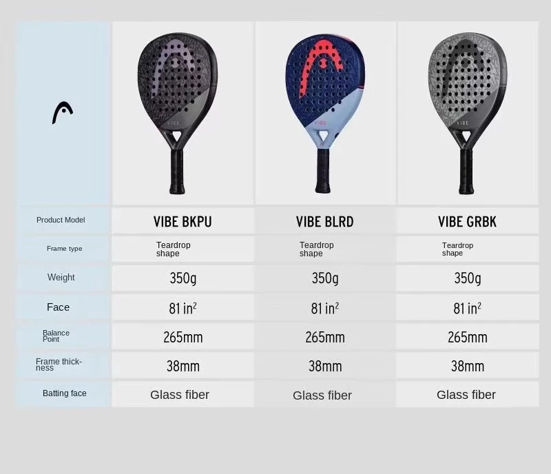 HEAD 2025 Nuevas raquetas de pádel y tenis Serie VIBE Fibra de carbono Núcleo de espuma Eva Memory Flex Raquetas de pádel y tenis ligeras