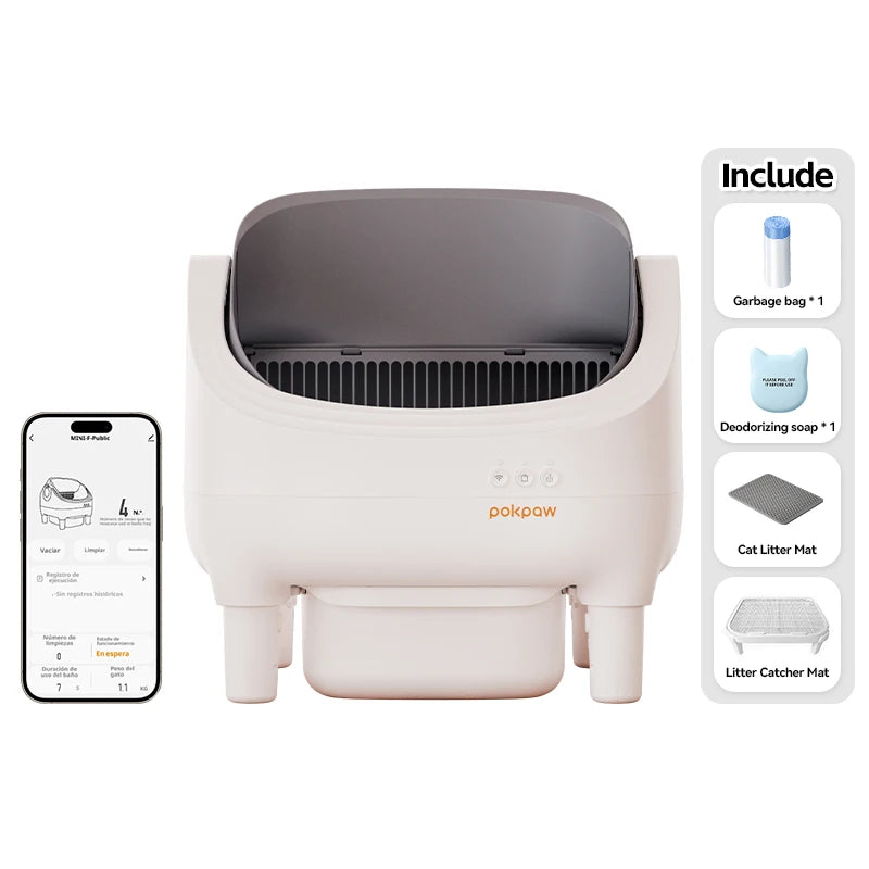 Arenero inteligente autolimpiante Pokpaw de 76 litros, arenero automático grande para gatos, accesorios para inodoro de gatos, artículos para mascotas
