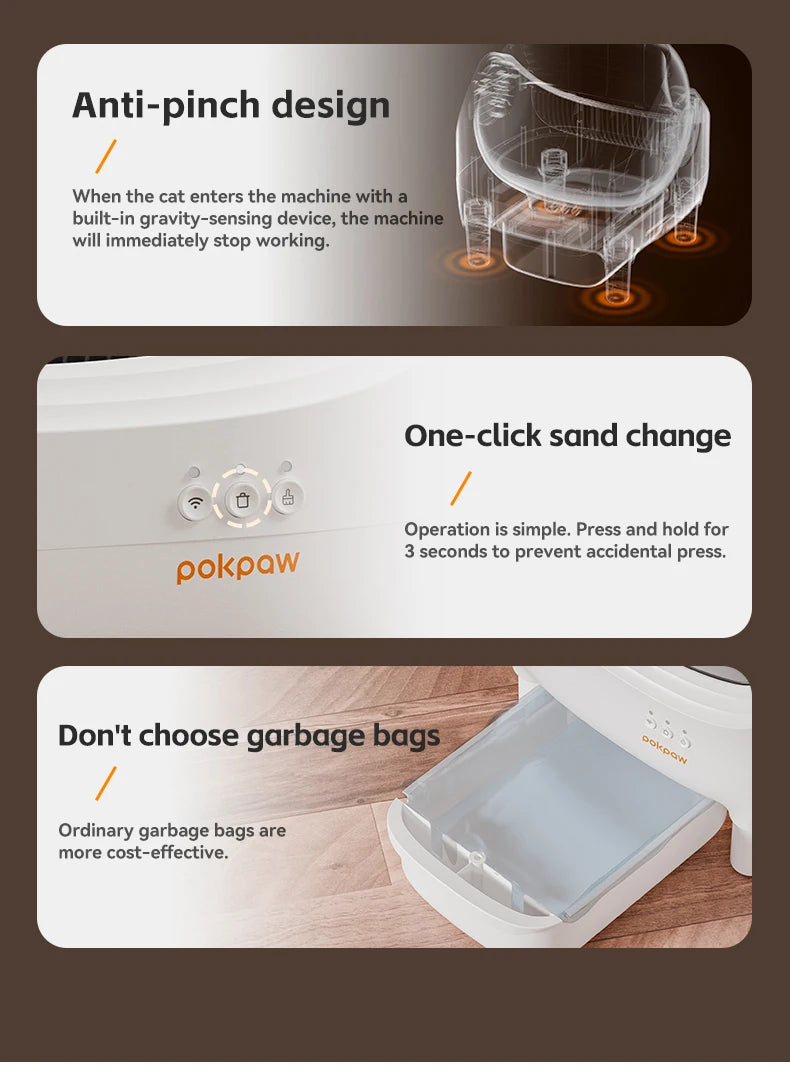 Pokpaw Smart Cat Litter Box 76L Large Automatic Self-cleaning Cats Litter Box Sandbox for cat Toilet Accessories Pet Supplies