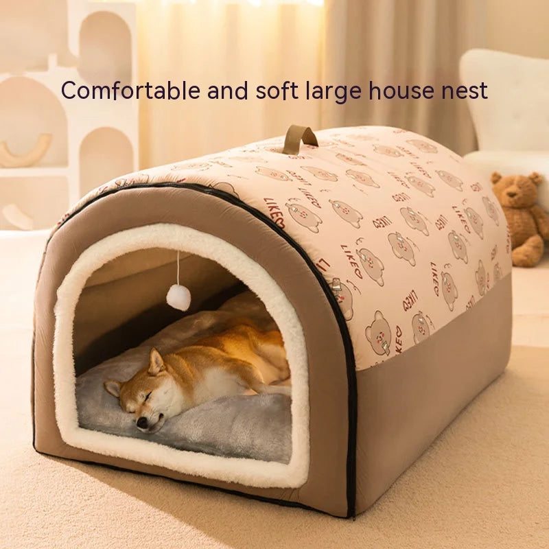 Cama para Perro Grande, Nido de Perro Grande de Invierno Cálido, Cama para Perro Desmontable y Lavable, Suministros para Mascotas de Tipo Casa de Perro Grande de Temporada, Nido para Gato