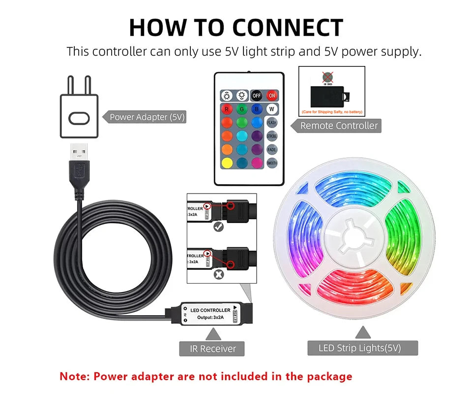 Smart Led Lights Strip TV Smart Bedroom Lighting Bluetooth Usb Led Strip Rgb 5V Adhesive Led Tape 5050 Wall Room Decoration