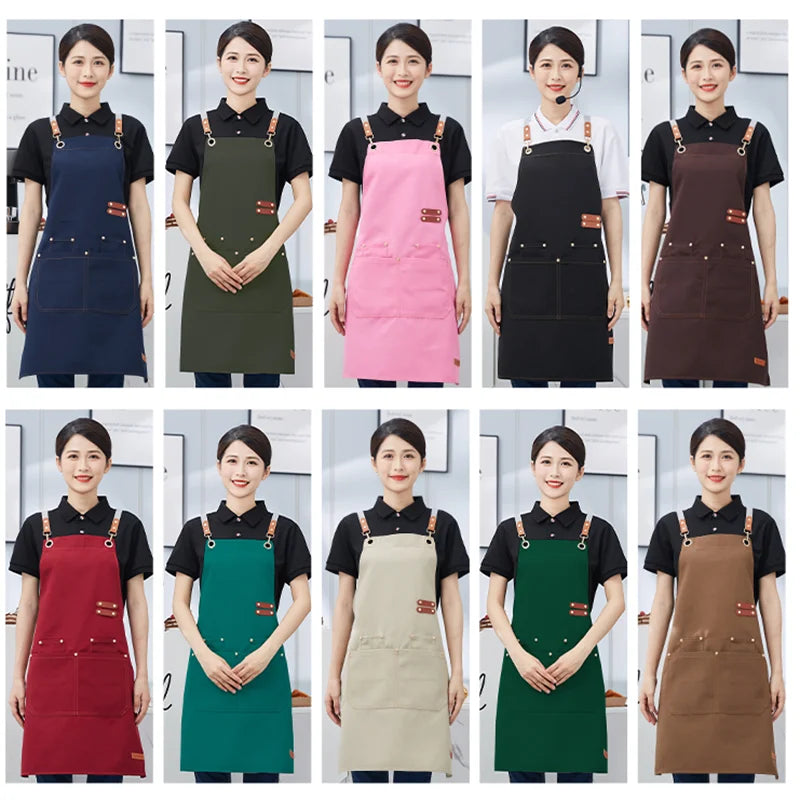 Apron Custom Logo Catering Server Uniforms Restaurant Cafe Hotel Waiter Chef Aprons Women Nail Salon Work Bib Men's BBQ Mandiles