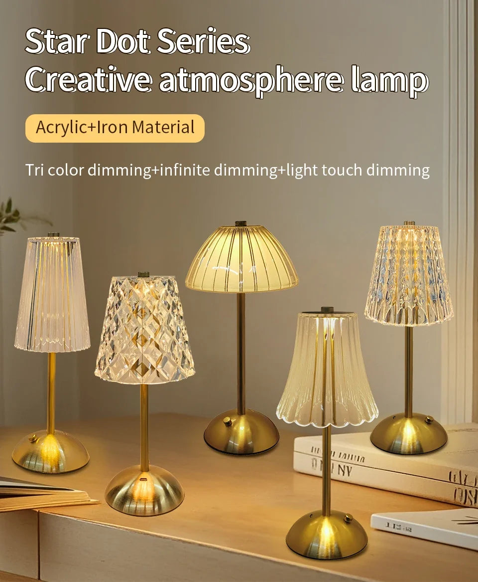 Lámpara de mesa LED recargable por USB con atenuación táctil, luz ambiental para cafetería/bar, luz nocturna de lectura con protección ocular, decoración para dormitorio