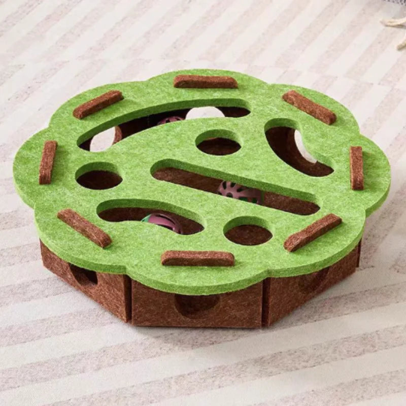 Juguete para gatos con laberinto, caja de fieltro con agujeros y pelota con cascabel, juguete interactivo divertido para gatitos, suministros para gatos