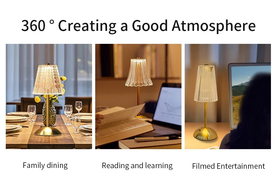 Lámpara de mesa LED recargable por USB con atenuación táctil, luz ambiental para cafetería/bar, luz nocturna de lectura con protección ocular, decoración para dormitorio
