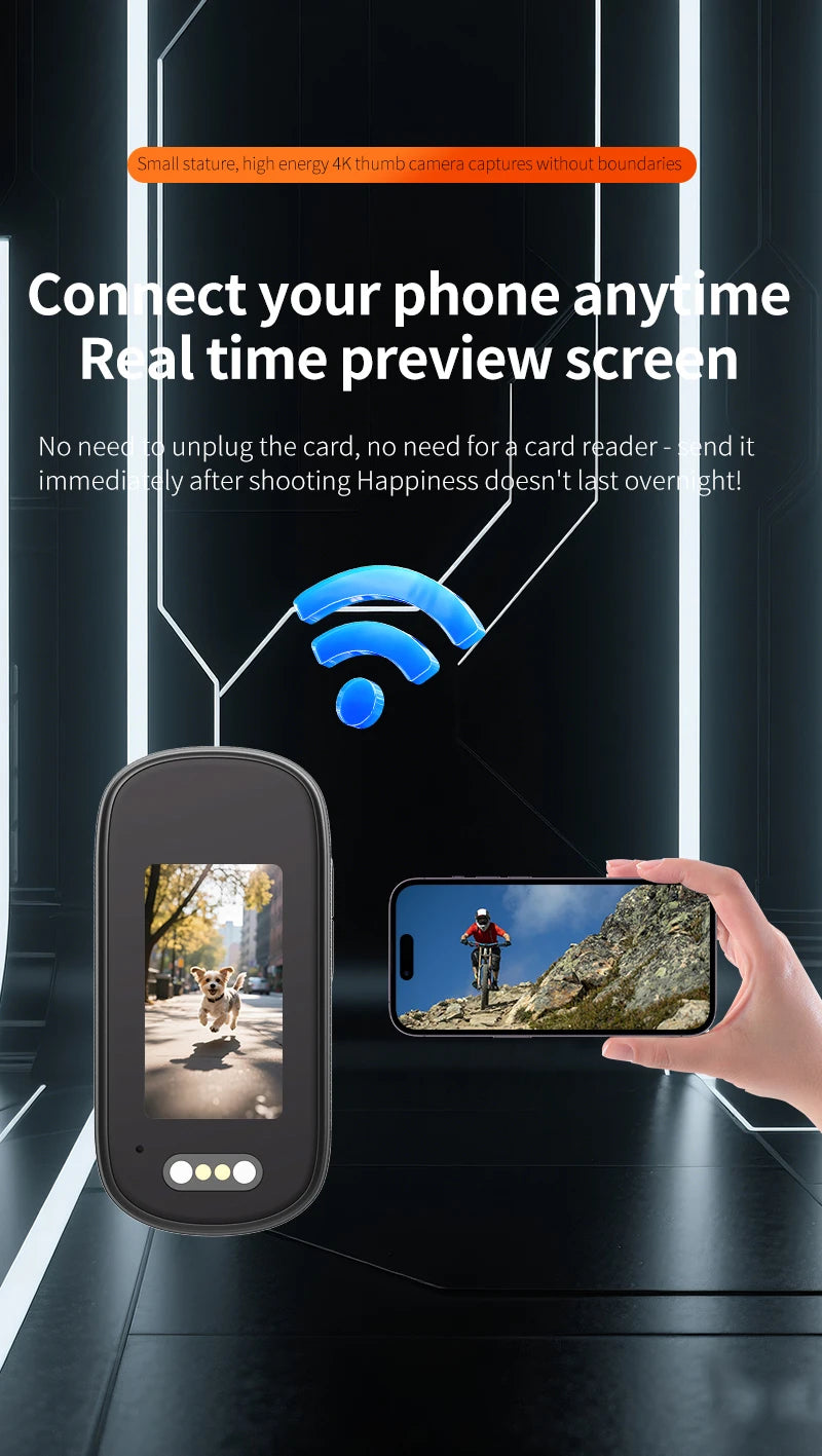 Cámara deportiva de pulgar WiFi 4K IP65, resistente al agua y al polvo, cámara de grabación deportiva para ciclismo al aire libre