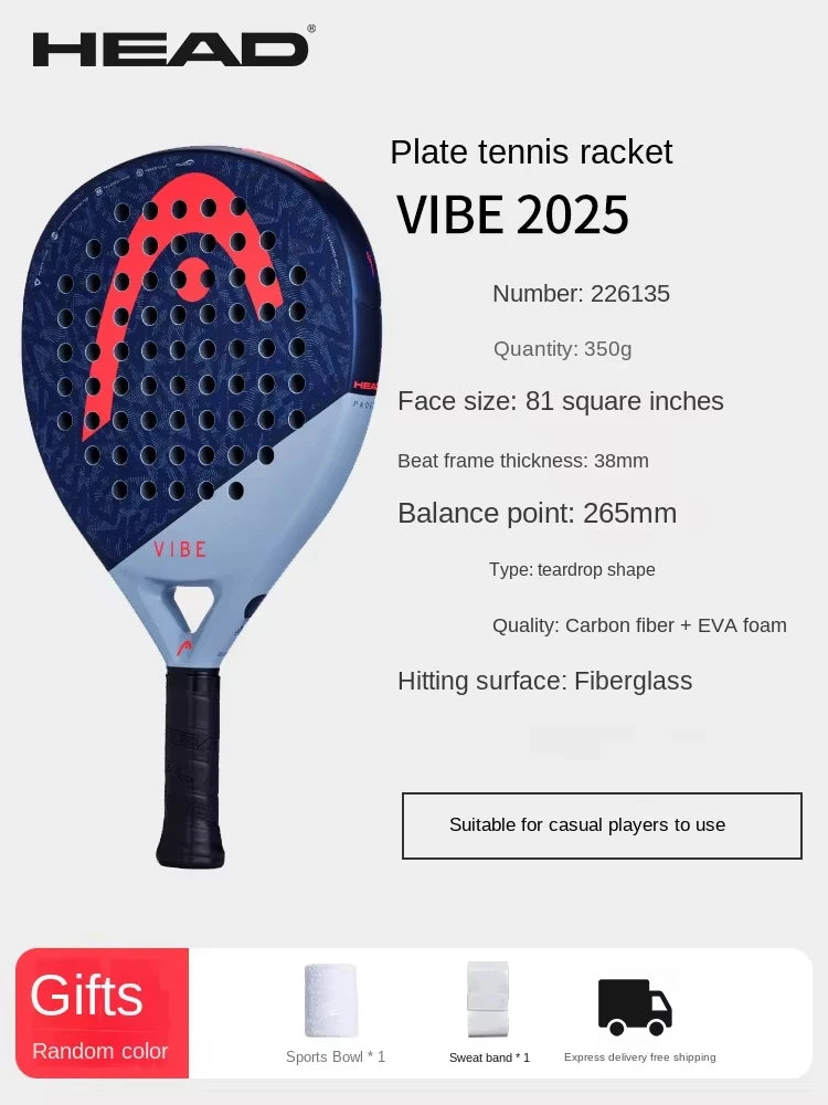 HEAD 2025 Nuevas raquetas de pádel y tenis Serie VIBE Fibra de carbono Núcleo de espuma Eva Memory Flex Raquetas de pádel y tenis ligeras