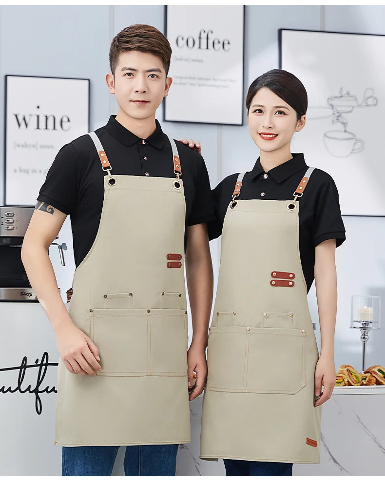 Apron Custom Logo Catering Server Uniforms Restaurant Cafe Hotel Waiter Chef Aprons Women Nail Salon Work Bib Men's BBQ Mandiles