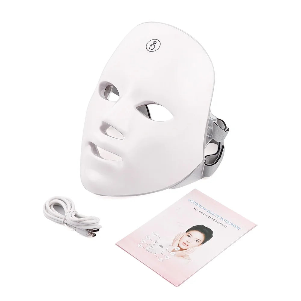Mascarilla LED Facial Recargable de 7 Colores Máscara de Belleza con Fotones LED Rejuvenecimiento de la Piel Lifting Facial en Casa Blanqueamiento Cuidado de la Piel Máscara de Belleza