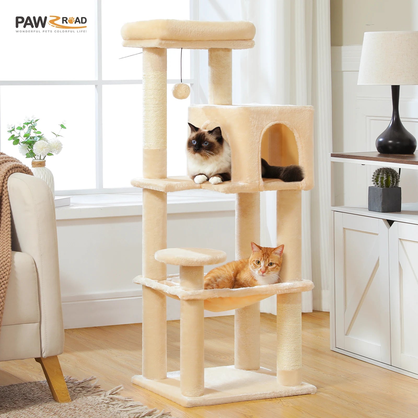 Rascador multinivel para gatos con postes de sisal, condominio acogedor, hamaca grande, torre de felpa para gatos, cama para gatitos de interior, juguetes para gatos