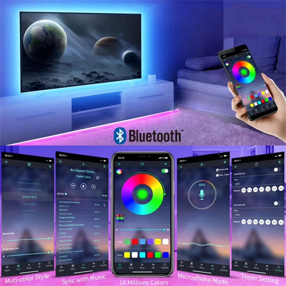 Smart Led Lights Strip TV Smart Bedroom Lighting Bluetooth Usb Led Strip Rgb 5V Adhesive Led Tape 5050 Wall Room Decoration