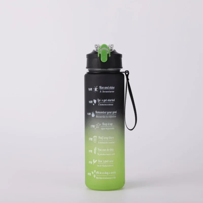 Botella de agua deportiva con pajita marcadora de tiempo, tapa abatible con cierre a prueba de fugas para fácil transporte, ideal para aventuras al aire libre