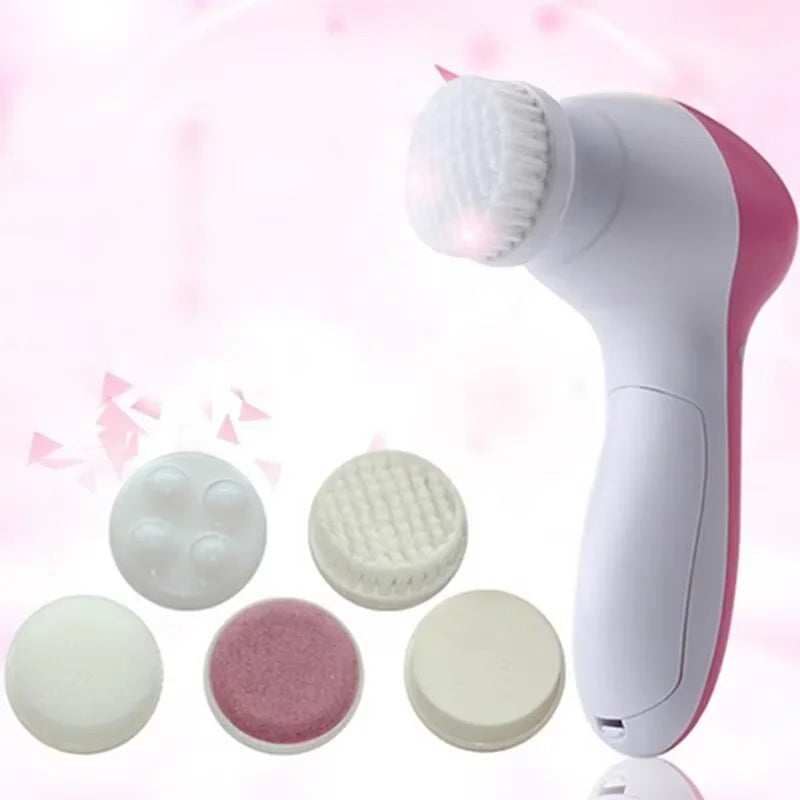 Eléctrico 5 EN 1 Limpiador Facial Eléctrico Cepillo Máquina de Lavado Spa Cuidado de la Piel Masaje Limpieza de Puntos Negros Herramientas Limpiadoras Faciales