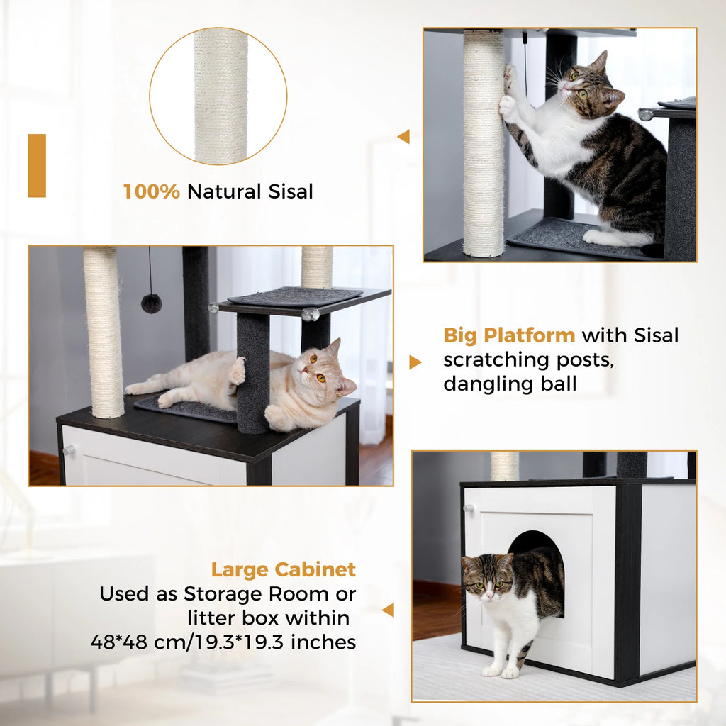 Árbol para Gatos de Varios Niveles, Torre de Madera para Gatos de Interior con Rascadores, Amplio Condominio, Hamaca, Plataforma Superior y Rascador para Gatos, Juguetes para Gatos