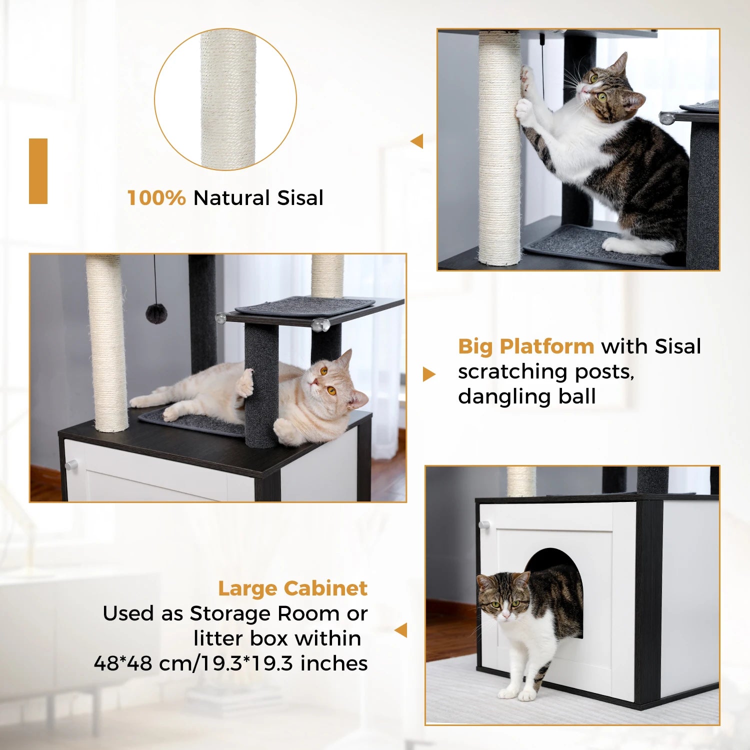 Árbol para Gatos de Varios Niveles, Torre de Madera para Gatos de Interior con Rascadores, Amplio Condominio, Hamaca, Plataforma Superior y Rascador para Gatos, Juguetes para Gatos