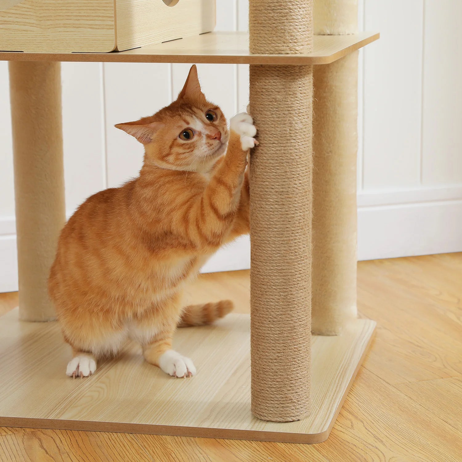 Árbol para Gatos de Varios Niveles, Torre de Madera para Gatos de Interior con Rascadores, Amplio Condominio, Hamaca, Plataforma Superior y Rascador para Gatos, Juguetes para Gatos