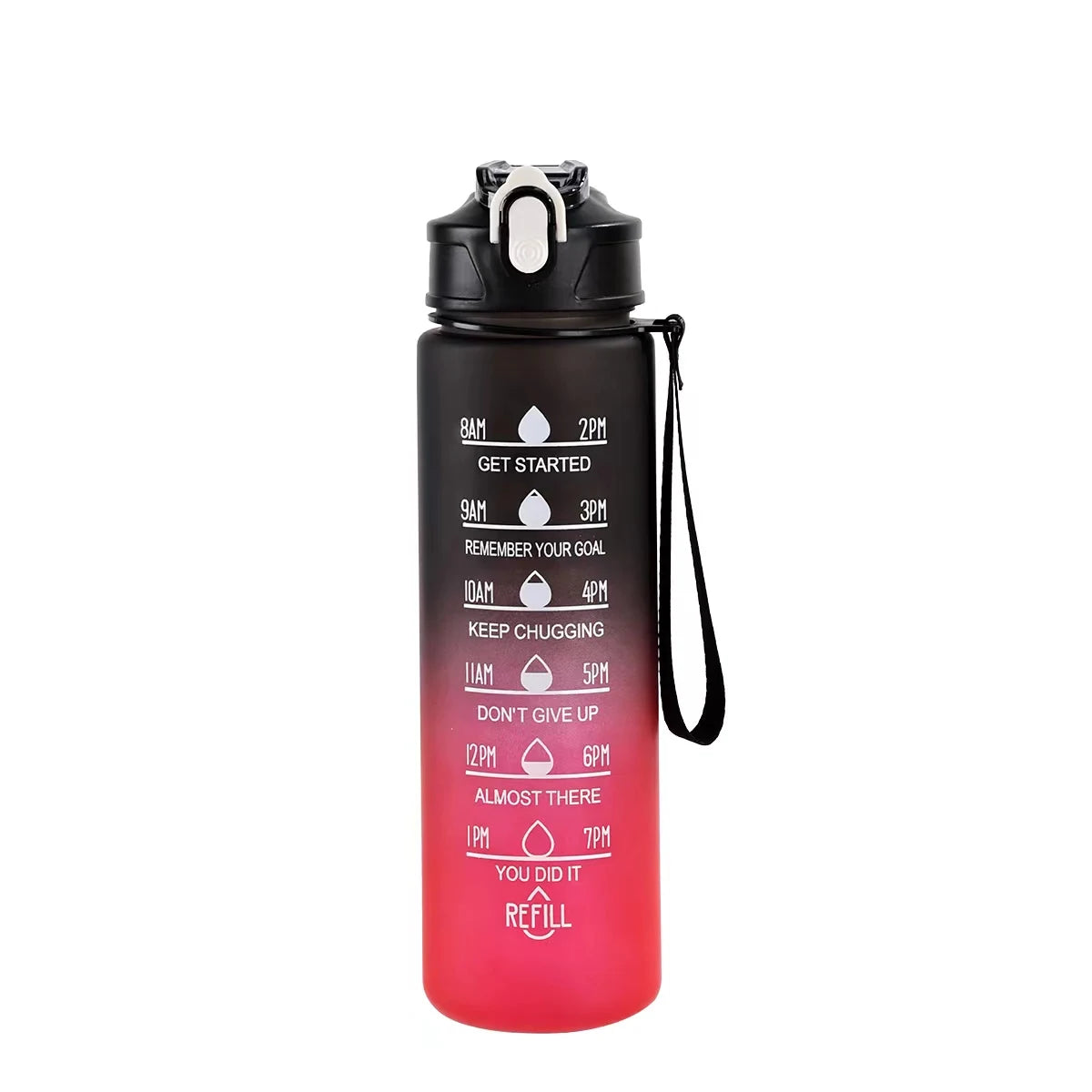 Botella de agua deportiva con pajita marcadora de tiempo, tapa abatible con cierre a prueba de fugas para fácil transporte, ideal para aventuras al aire libre