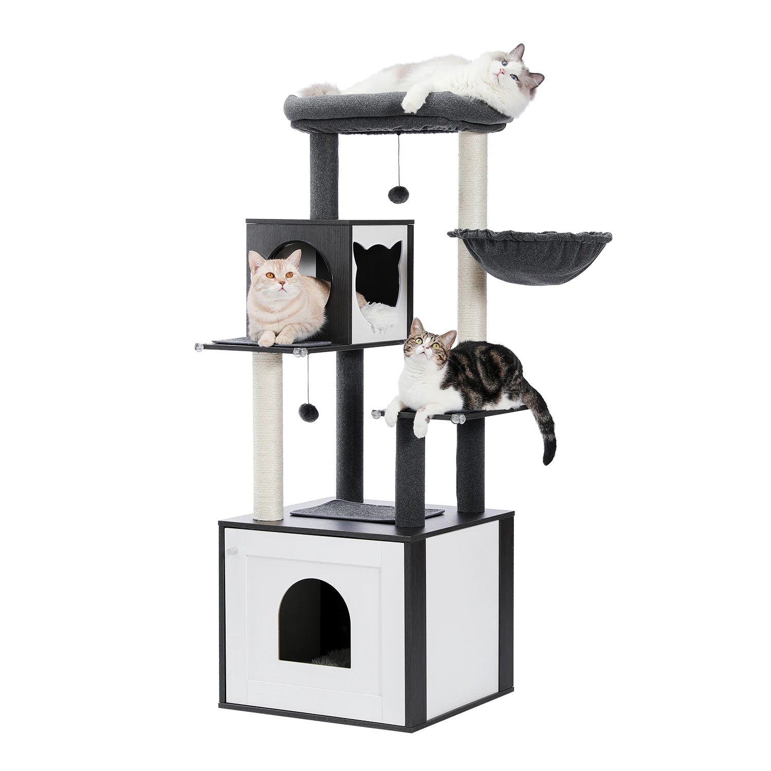 Árbol para Gatos de Varios Niveles, Torre de Madera para Gatos de Interior con Rascadores, Amplio Condominio, Hamaca, Plataforma Superior y Rascador para Gatos, Juguetes para Gatos