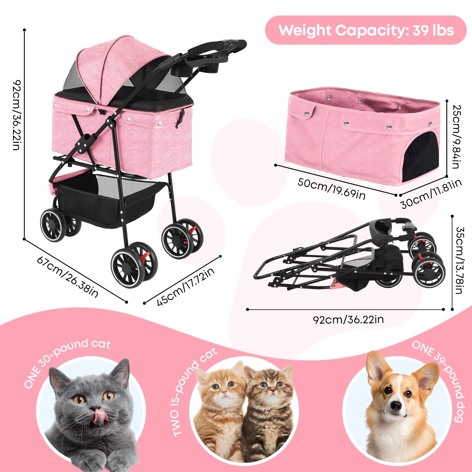 Cochecito para mascotas para perros pequeños y gatos, cochecito de viaje portátil para perros, carrito plegable para perros y gatos