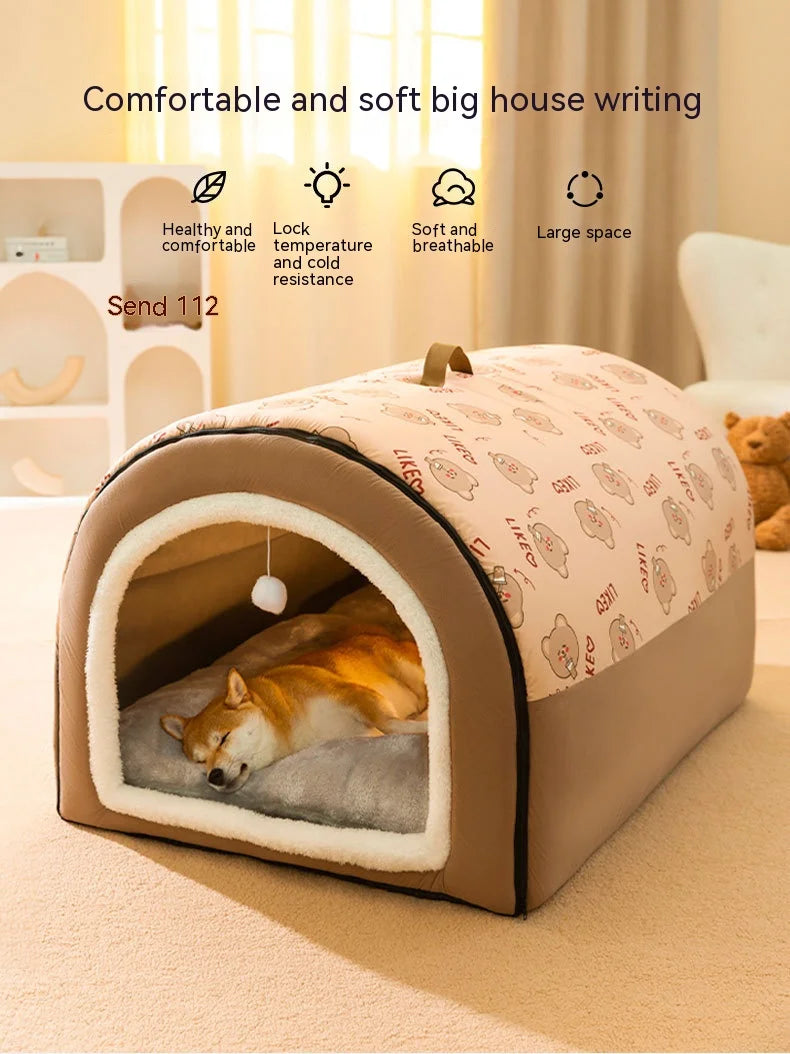 Cama para Perro Grande, Nido de Perro Grande de Invierno Cálido, Cama para Perro Desmontable y Lavable, Suministros para Mascotas de Tipo Casa de Perro Grande de Temporada, Nido para Gato