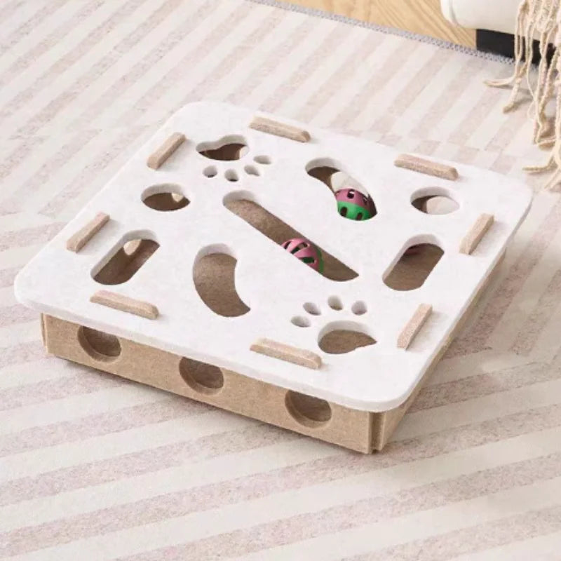 Juguete para gatos con laberinto, caja de fieltro con agujeros y pelota con cascabel, juguete interactivo divertido para gatitos, suministros para gatos
