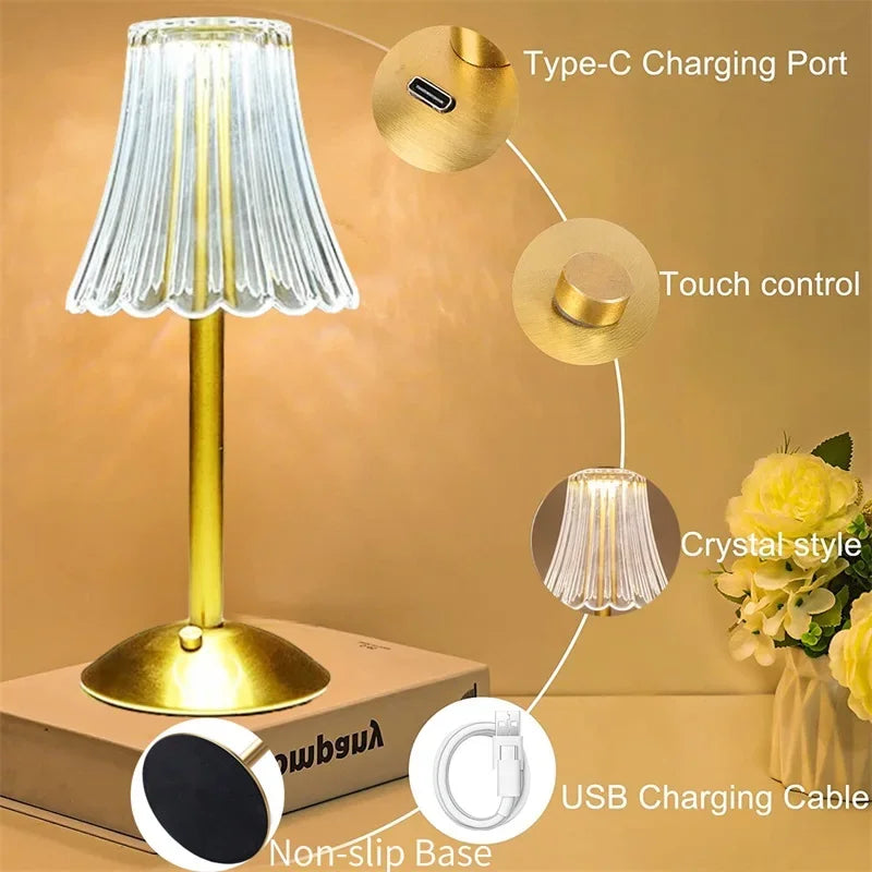 Lámpara de Mesa Táctil para Bar, Recargable, Inalámbrica, Lámpara de Escritorio Portátil, Luz Nocturna para Dormitorio, Luces LED Decorativas para Cafeterías, Hoteles y Restaurantes