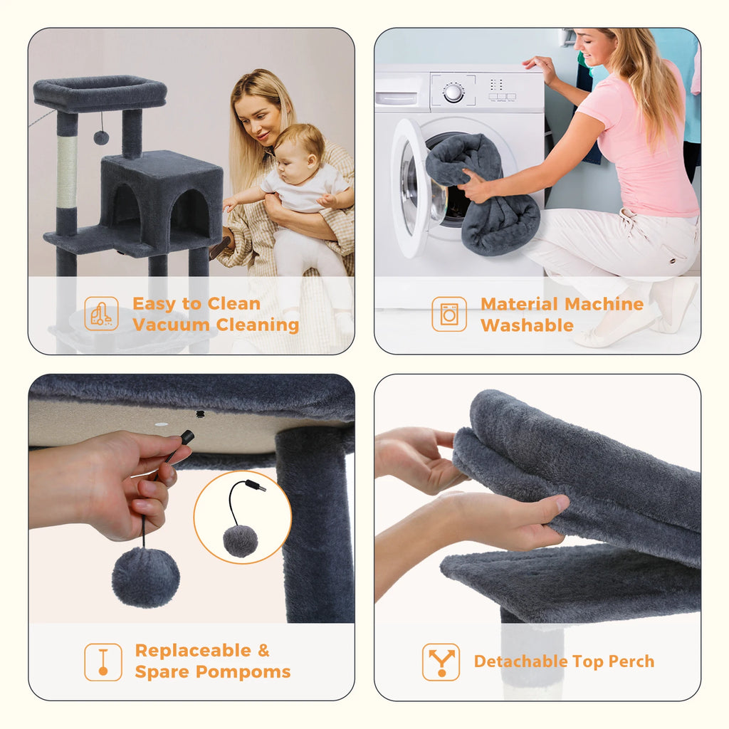Rascador multinivel para gatos con postes de sisal, condominio acogedor, hamaca grande, torre de felpa para gatos, cama para gatitos de interior, juguetes para gatos