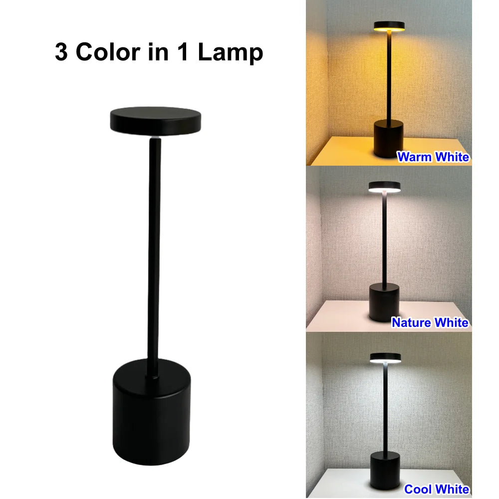 Classic Table Lamp USB Rechargeable Night Light 3 Colors Dimming Touch Desk Lamp Bedside Lamp Hotel Coffee Shop Club
