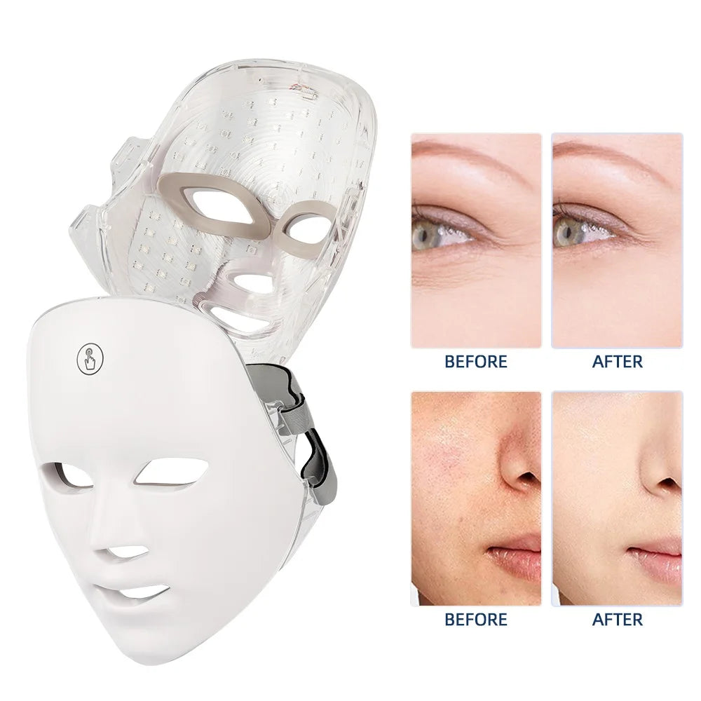 Mascarilla LED Facial Recargable de 7 Colores Máscara de Belleza con Fotones LED Rejuvenecimiento de la Piel Lifting Facial en Casa Blanqueamiento Cuidado de la Piel Máscara de Belleza