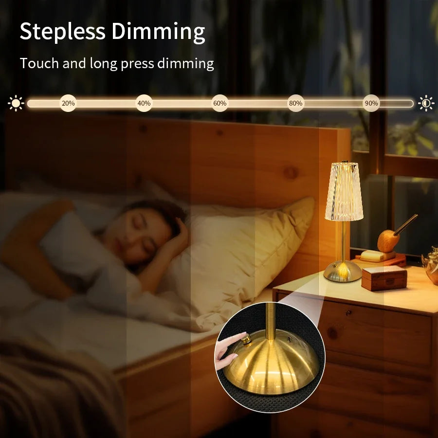 LED Table Lamp USB Rechargable Touch Dimming Coffee Bar Atmosphere Light Eye-Protection Reading Night Light Bedroom Decor