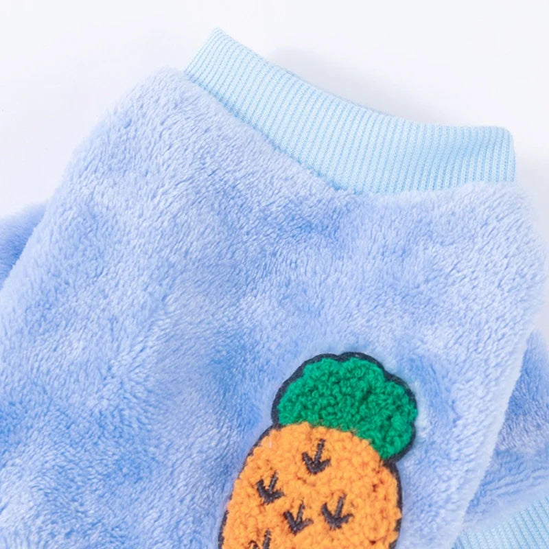 Monos de perro de moda, pijamas cálidos de felpa de invierno para perros, ropa de cuatro patas para cachorros, monos con estampado de frutas para gatos, ropa para perros chihuahua