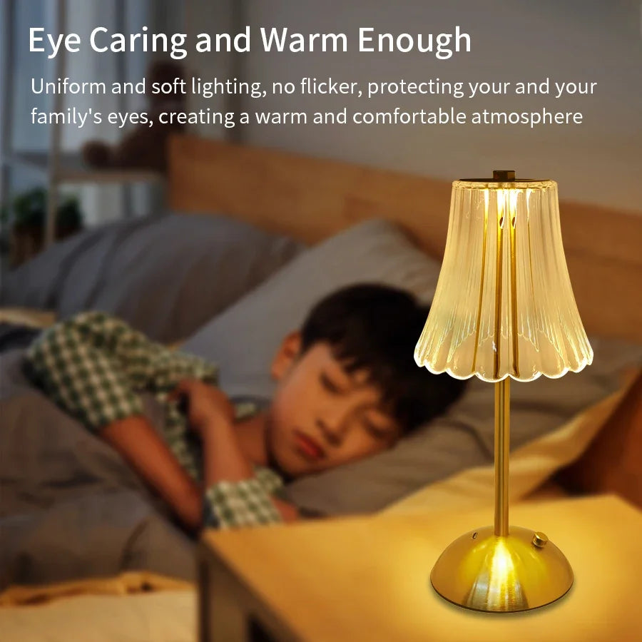 LED Table Lamp USB Rechargable Touch Dimming Coffee Bar Atmosphere Light Eye-Protection Reading Night Light Bedroom Decor
