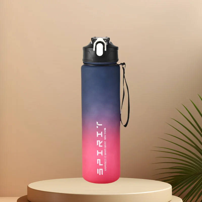 Botella de agua deportiva con pajita marcadora de tiempo, tapa abatible con cierre a prueba de fugas para fácil transporte, ideal para aventuras al aire libre